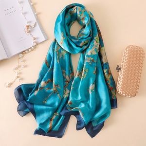 NWT 100% Silk Long Rectangular Floral Scarf Shawl